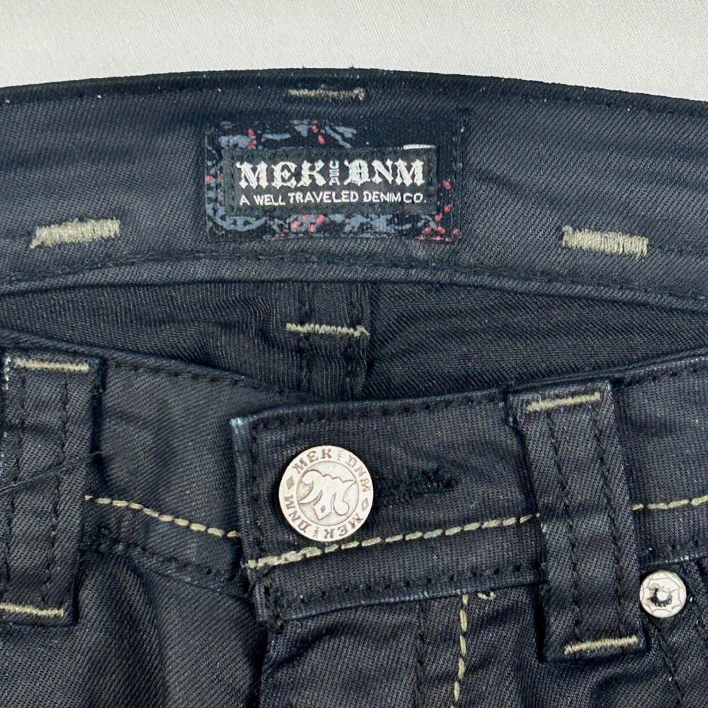 MEK Denim Bulgan Cigarette Jeans Womens 27/29 Slim Black Coated Low Rise Y2K - Picture 10 of 14